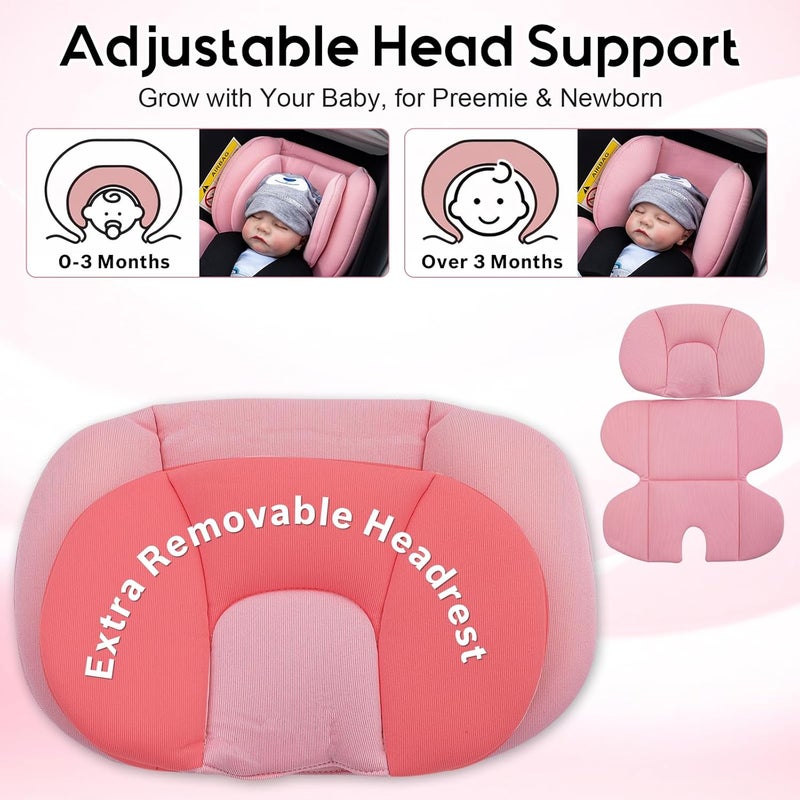 Kaseeous Infant Car Seat Insert with Extra Headrest for Preemie to Newborn, Thickened Baby Car Seat Head Support for Girls Boys, Adjustable Baby Car Seat Cushion with Filled Natural Spong - Image 2